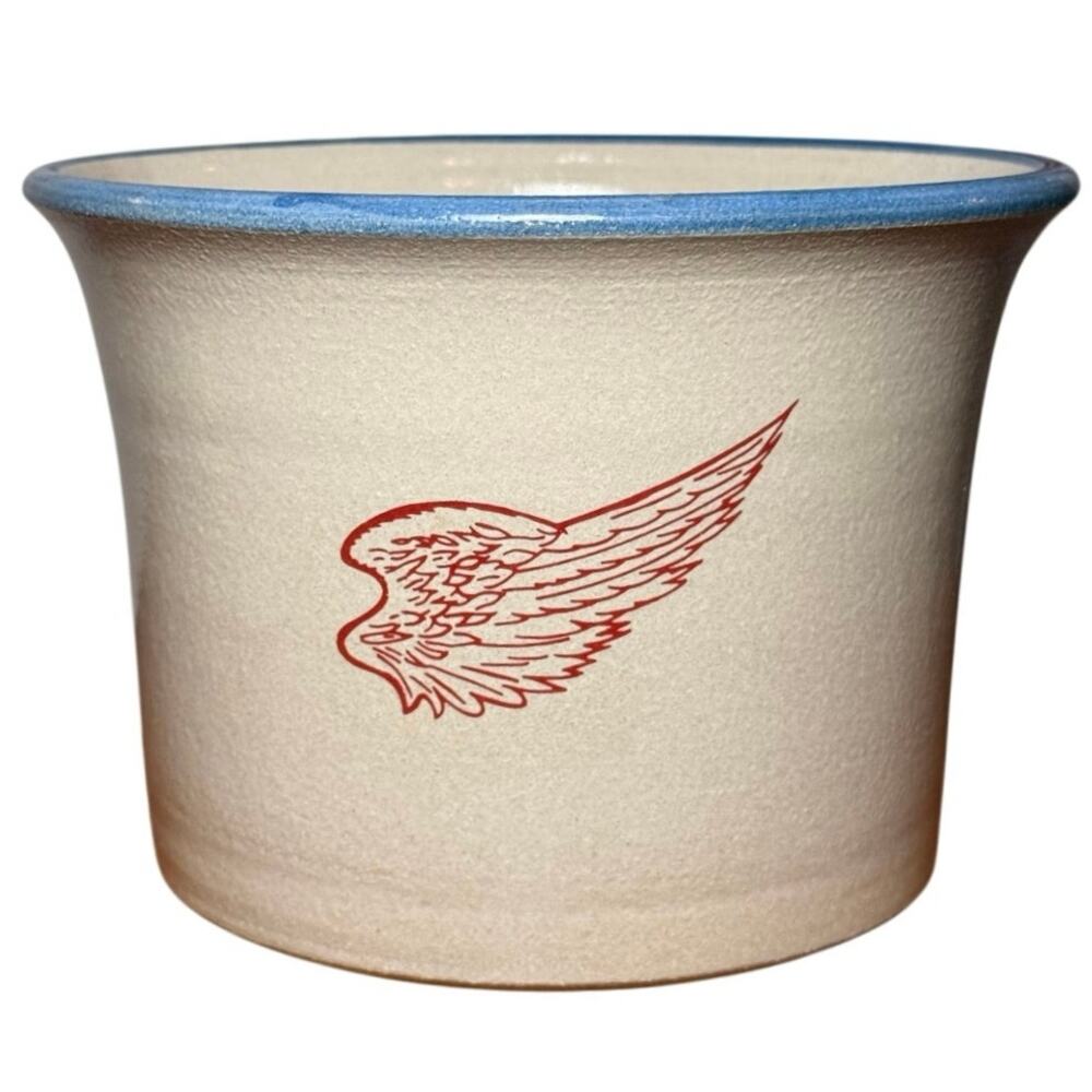Vintage Red Wing Stoneware 1 lb Bread Baker Crock Bowl Blue Rim Planter MN